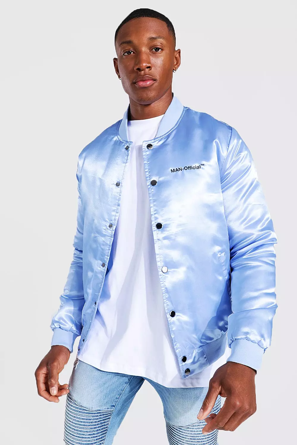 Light blue 2024 satin bomber jacket